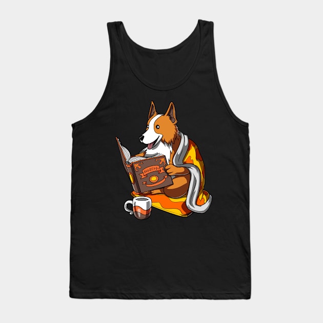 Corgi Book Reading Dog Tank Top by underheaven